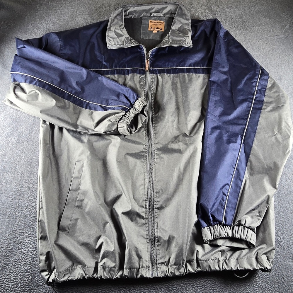 Vintage Cold Storage Foul Weather Gear Jacket Mens Large Gray Navy Windbreaker